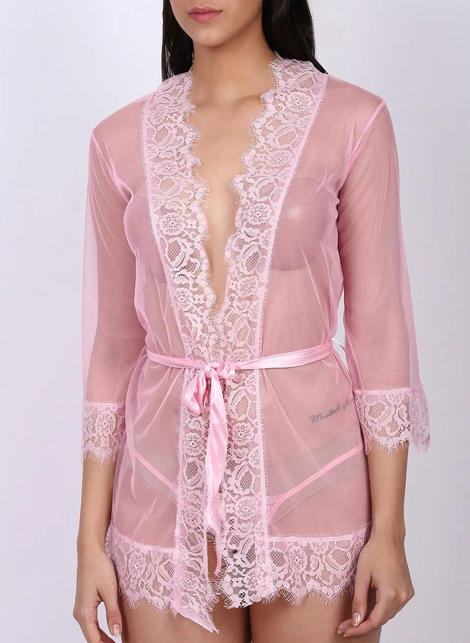 ليس اند مي  Laceandme Pink Sheer Robe Baby Doll With Thong